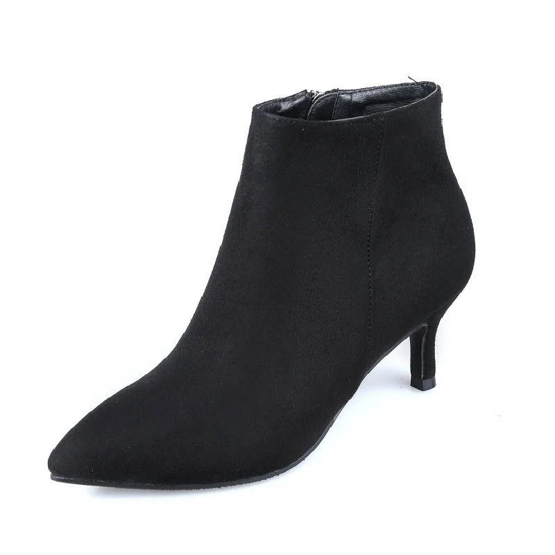 

2018 winter new foreign trade section suede stiletto pointed plus velvet thickening velvet women's boots black ljj 1126