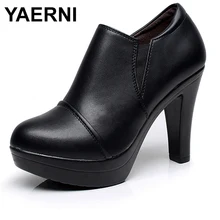 YAERNI модные кожаные обувь на высоком каблуке Весна и осень грубые с professional для женщин тонкие туфли Лидер продаж дикий повседневное E471