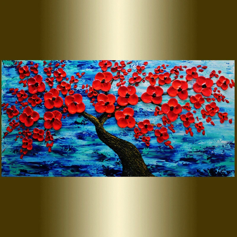 Red Cherry Blossom  blue