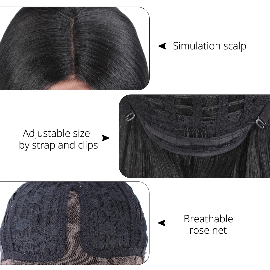 Alileader Long Bob Lace Front Wig Middle Part Lace Wig Yaki Straight Natural Synthetic Hair Lace Front Full Wigs For Black Women