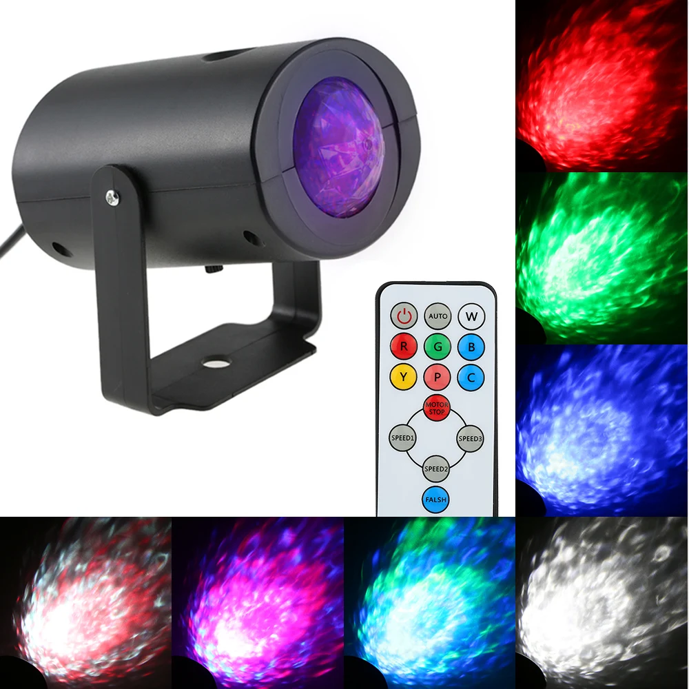 

Mini 11W LED Stage Light Effect RGBW Water Wave Ripple Speed Adjustable 7 Colors IR Remote RGB Flash for KTV Party Disco Bar
