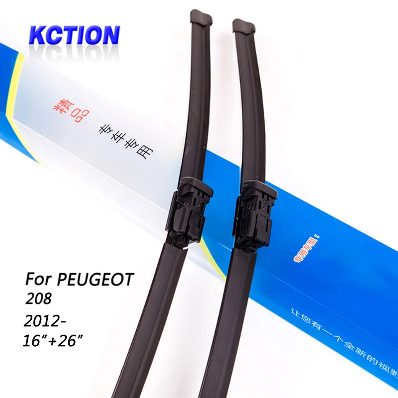 Car Windshield Wiper Blade For Peugeot 208, 2012 ,16"+26", Natural rubber, Bracketless, Car