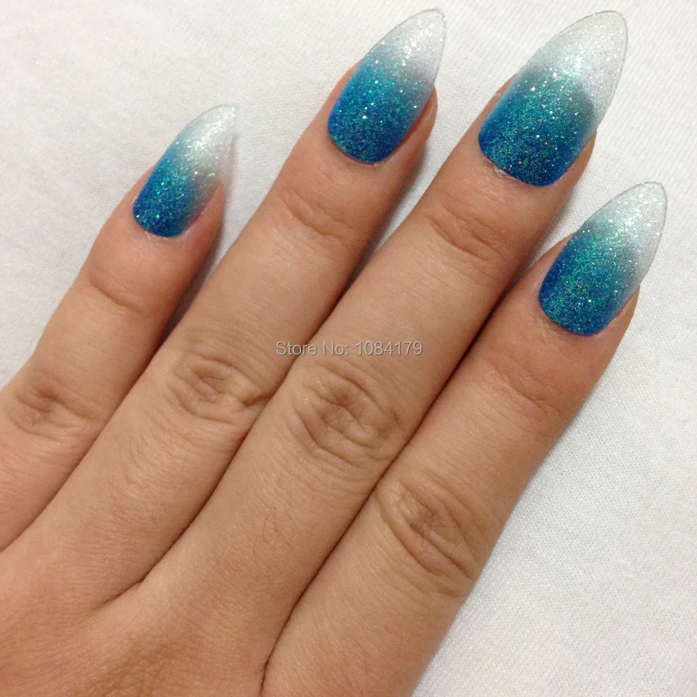 New Sparkling 24 X Blue White Color Talon Nail Art Tips Glitter New Sparkling 24 X Blue White Color Talon Nail Art Tips Glitter False Acrylic Nails With Glue In From Beauty Health On Aliexpress