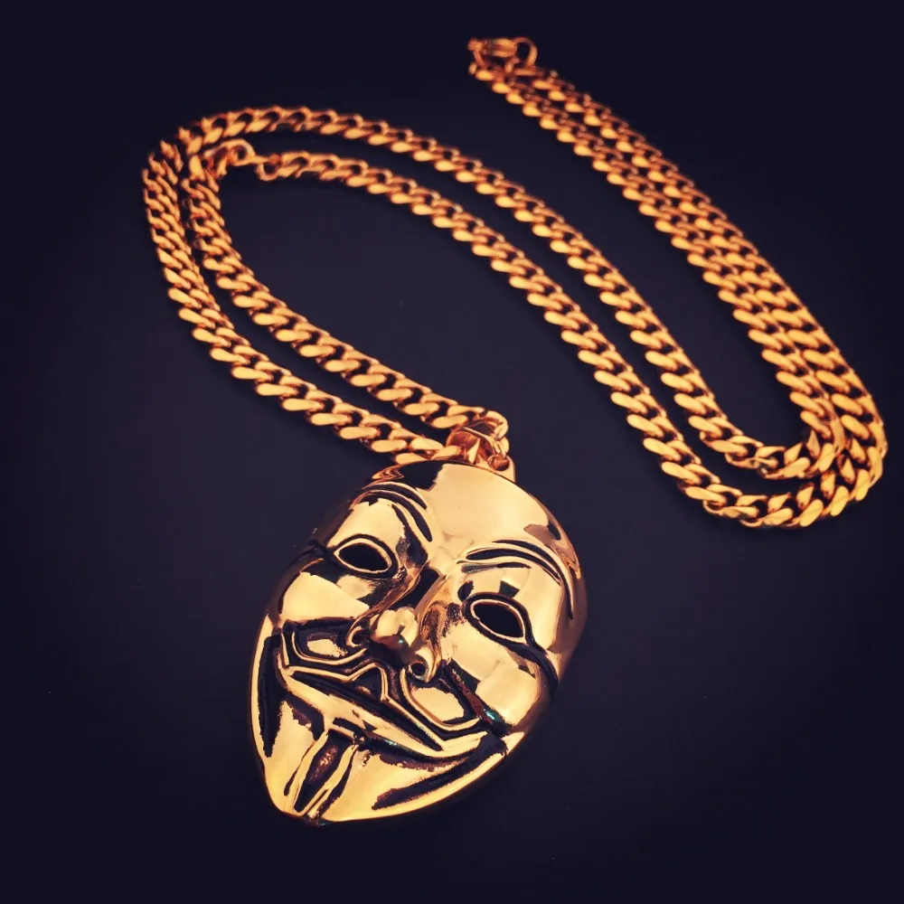 

Stainless Steel Cosplay Ghost Mask Pendant Egyptian Pharaoh Head Necklace Link Chain Men's Trendy Vintage Bling Jewelry Gift