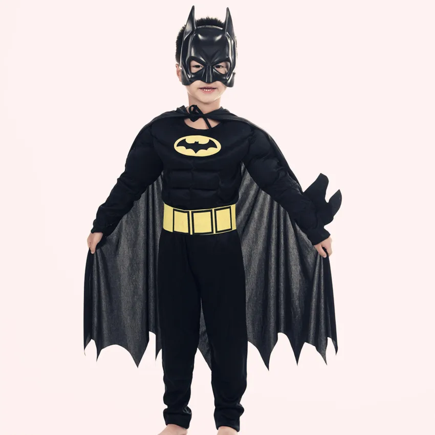 Bat Man Halloween Cosplay Costume for Kids Avengers Batman Muscle Jumpsuits Mask Children Boys Clothes Superhero Party Clothing