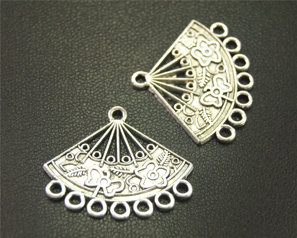 

8Pcs Antique Sliver Fan-shaped Chandelier Charm Metal Charms For Jewelry Making 25x28mm A1921