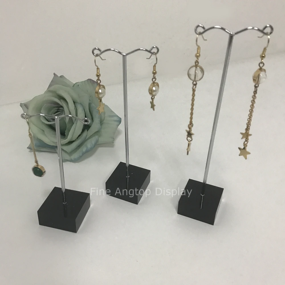 

3 Pieces Acrylic Earring Display T Stand for Stud Hoop Earrings Black Square Base