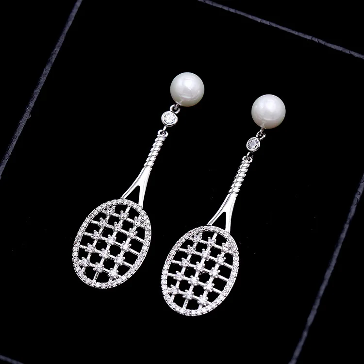 

SWOUR New Party Fashion Jewelry S925 Sterling Silver Earring Cubic Zircon Long Crystal Badminton RacketStud Earrings S170