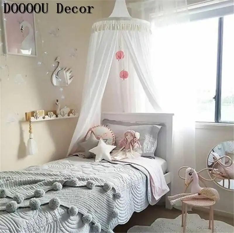 White Grey Pink Princess Canopy Bed Curtains Hanging Dome Diy Play