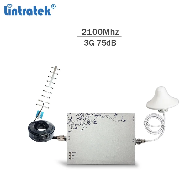 

Lintratek signal repeater gsm 3G 2100Mhz mobile signal booster WCDMA amplifier 2100Mhz 75dBi AGC MGC repeater full kit #6.6