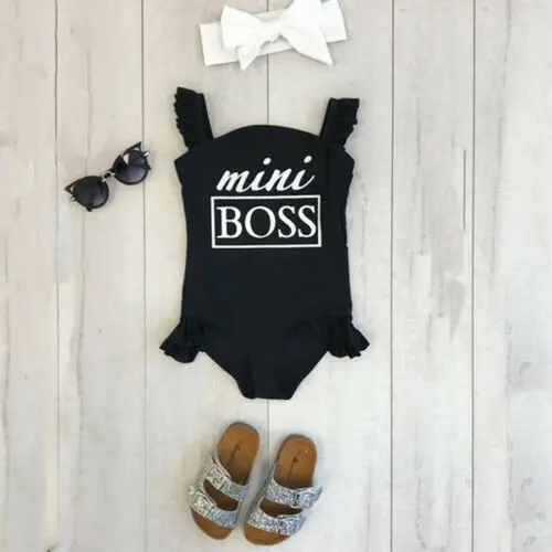 

Swimsuit 1-6Y Toddler Kids Girl One-Piece Bikini Ruffles Sleeveless Letter Print Swimwear Swimming Costume Tankini