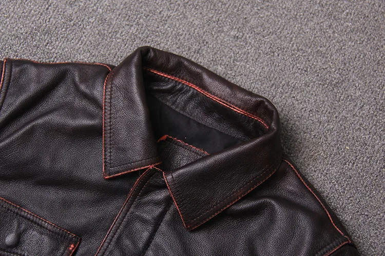 Куртка размера плюс из натуральной кожи, Мужская Классическая винтажная куртка из бычьей кожи, качественная Повседневная приталенная куртка. Распродажа. Бренд