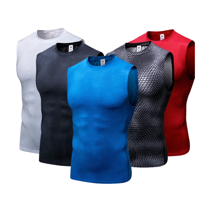 

2019 New Quick Dry Elastic Tights Vest Top SHM Fitness Bodybuilding Sleeveless T Shirts Gym Running Vest Yoga shirt Men