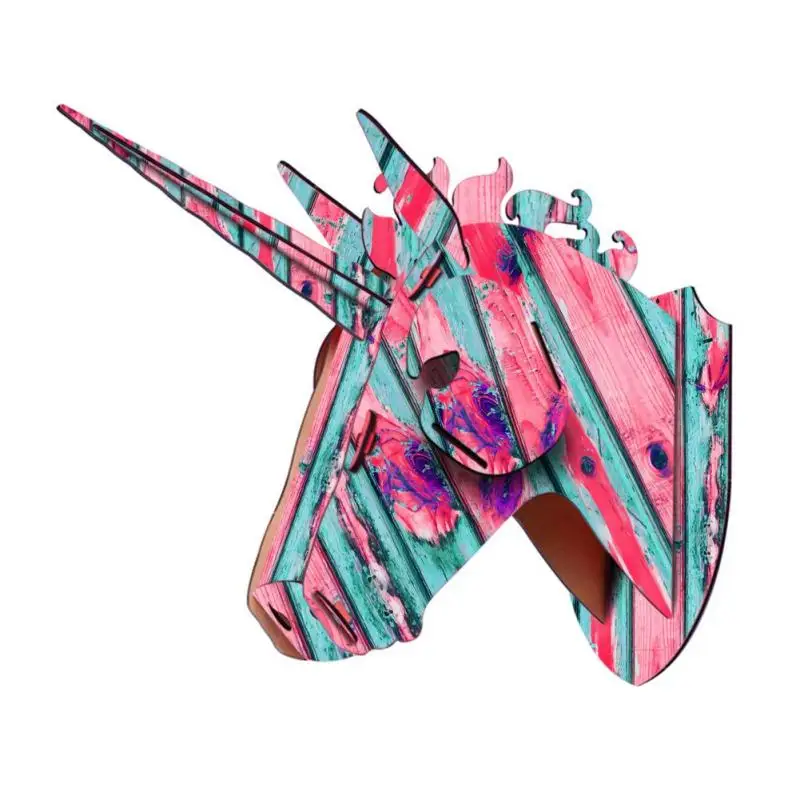 3D Unicorn Wood Wall Sticker Kids Room Decorative Wooden Ornaments Doll