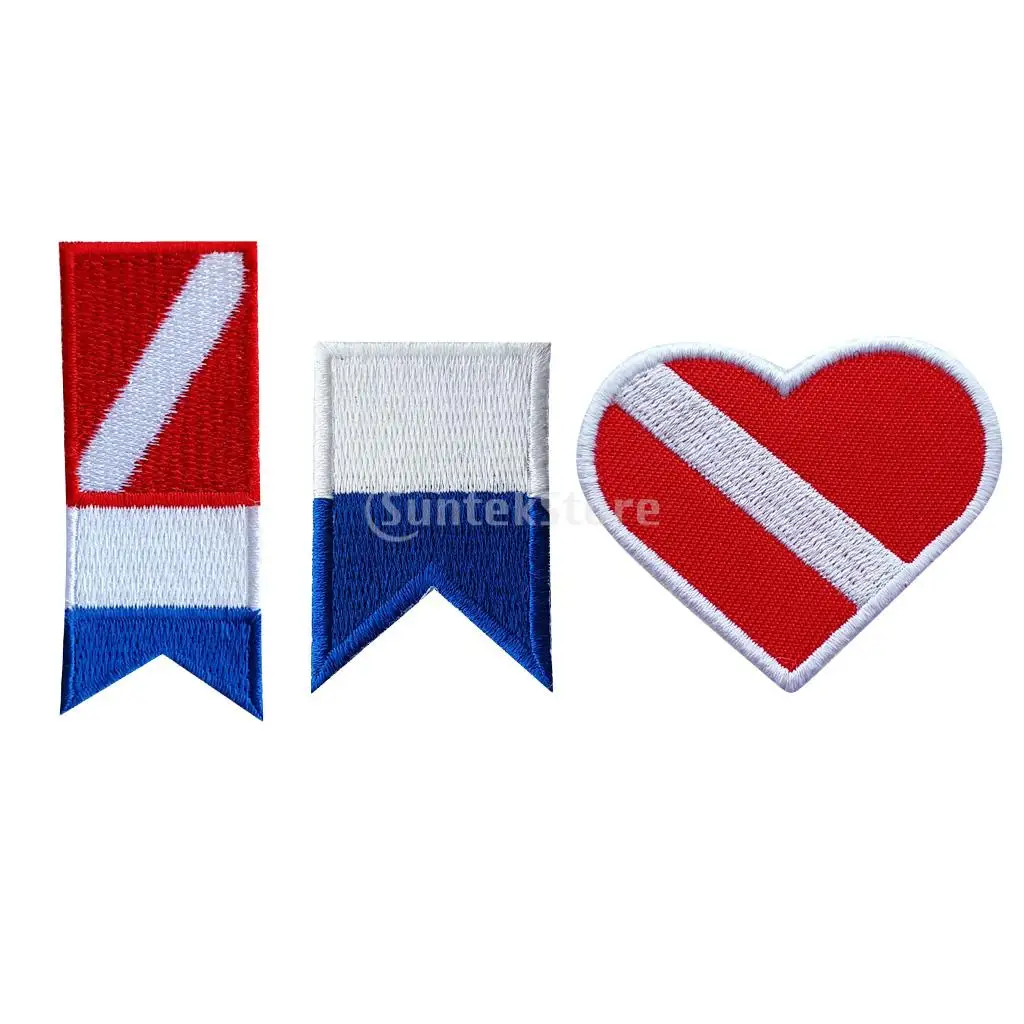 3Pcs Alpha Flag Diver Down Flag Patch Backpack Vest Bag Badge Scuba Diving Dive Sew On Iron-on Embroidered Patches Replacement