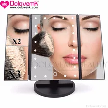 Tri Fold Adjustable 21 LED Lighted Travel Mirror 1X/2X/3X Magnification Make-up Mirror Compact Pocket Mirror for Beauty Makeup