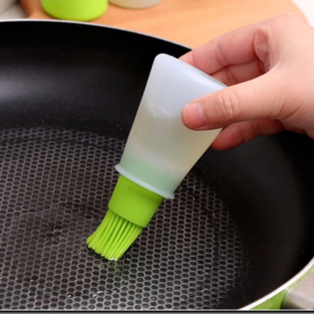 Green Silicone BBQ Cleaning Basting Oil Brush Grill Oil Bottle Brushes Tool Heat Resisting Barbecue Cooking Accessories