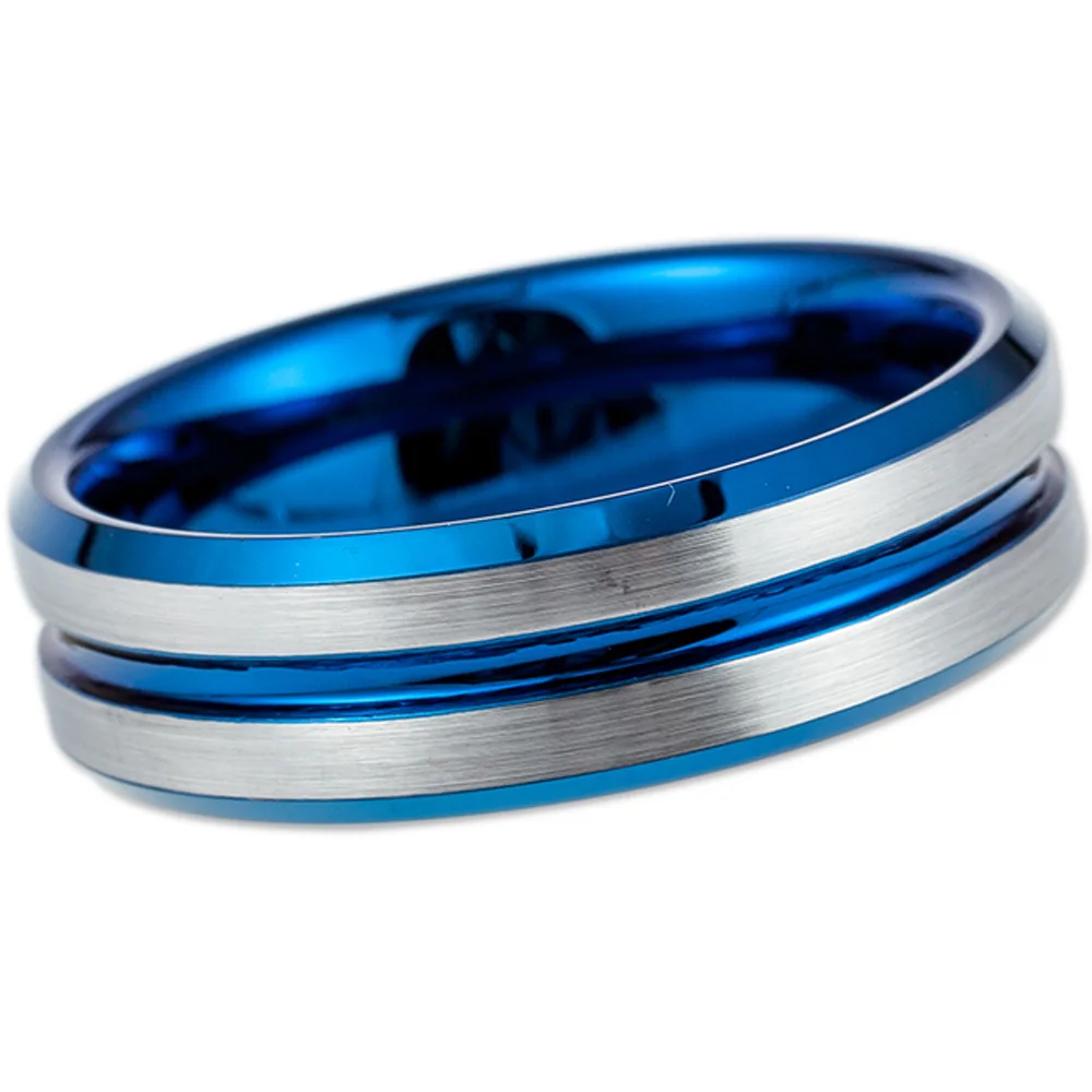 Обручальное кольцо из карбида вольфрама, 6 мм, 8 мм, для мужчин и женщин, голубой-серебристый, двухцветное, для помолвки, юбилея, Дня Святого Валентина, Рождества, Gfits