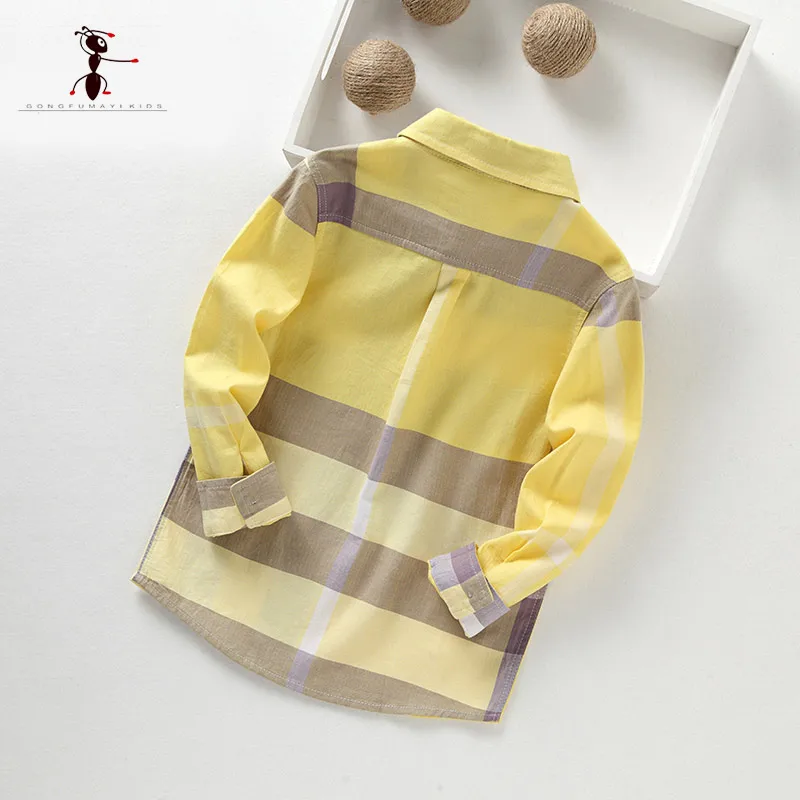 KungFu Ant 2018 Cotton Long Sleeve Turn-down Collar Yellow Plaid Children 3-10 Years Old Kids Boys Shirts 2349 KungFu Ant 2018 Cotton Long Sleeve Turn-down Collar Yellow Plaid Children 3-10 Years Old Kids Boys Shirts 2349