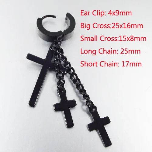 1 Piece Punk Stainless Steel Stud Earring Men Cross Earring Fashion Tassels Crosses Body Piercing Jewelry Black - Image 4