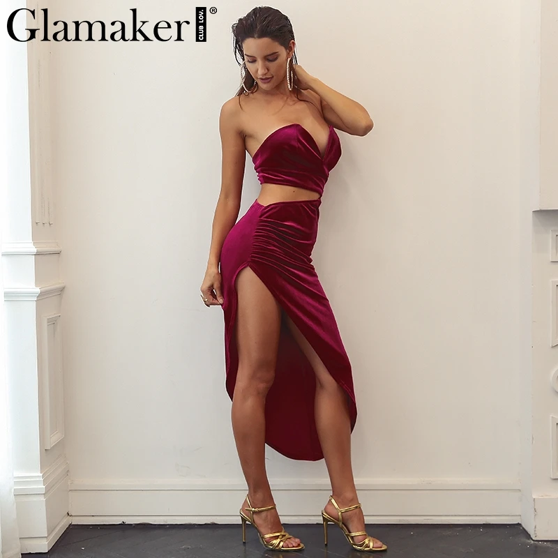 Glamaker, топ-труба, cami, бархатное женское платье, раздельное, из двух частей, облегающее, длинное, осеннее платье, элегантное, сексуальное, Клубные, вечерние, миди платье, vistidos