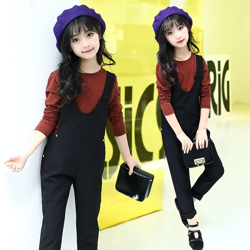 

Girls Clothes Set Fashion Striped Shirt+Jumpsuit 2 Pcs Autumn Suit For Girls Casual Kids Clothes Spring Outfits For Teen 5-14 Y