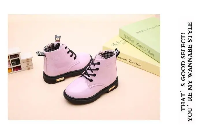 Новая зимняя детская обувь из PU искусственной кожи Водонепроницаемые ботинки «Martin» дети снег сапоги бренда для мальчиков и девочек