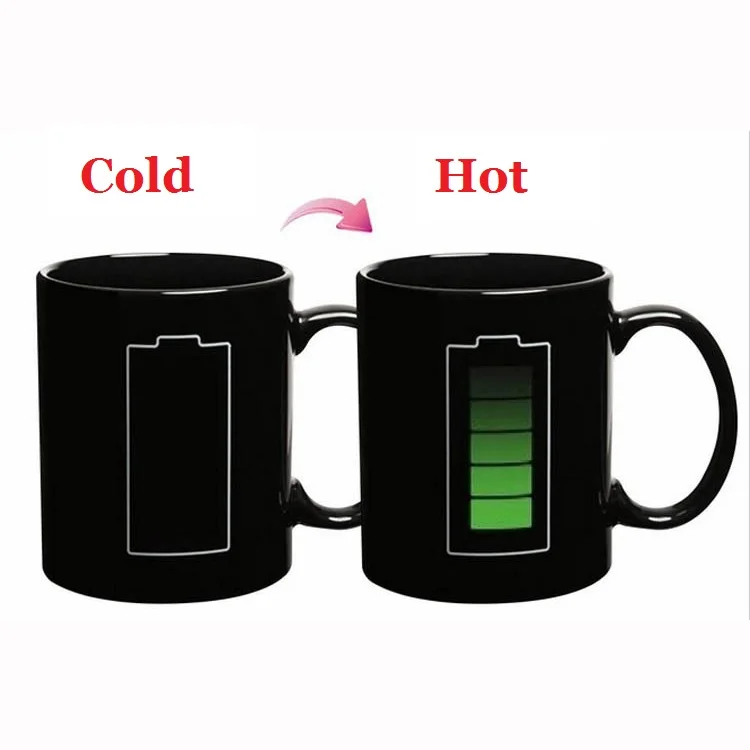 Creative Magic Battery Mugs Heating Color Change Ceramic Coffee Mugs Cold Hot Temperature Sensitive Reactive Cup