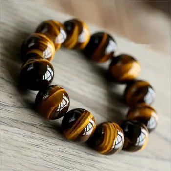 

Natural Yellow Tiger Eye Stone Bracelet 16mm AAAA Free Shipping