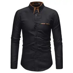 2018 модные мужские рубашки топы с длинными рукавами Классическая хлопковая рубашка Для мужчин s платье в деловом стиле рубашки Slim Для мужчин