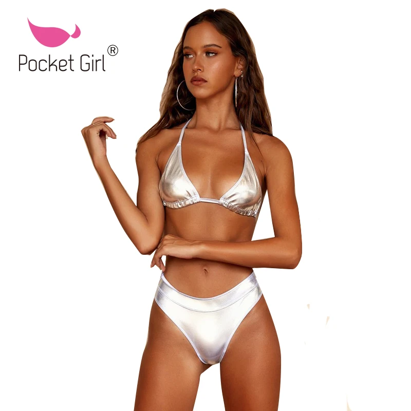 

2019 Women Gold/Silver Metallic Leather Biquini Push Up Bikini Set Swimsuit Swimwear Bathing Suit Summer Bikinis Maillot De Bain
