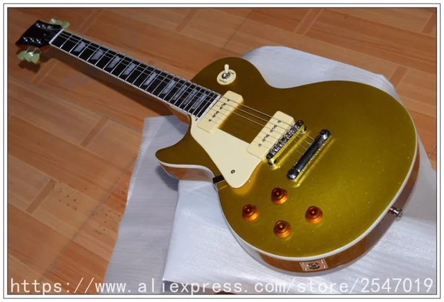 Best price at $202 Cheap Chinese left hand electric lp guitar - mahogany wood gold top guitarra with P90 pickups Free shipping