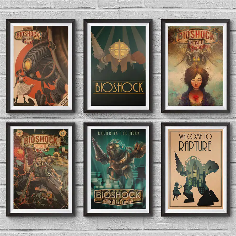 

BioShock Game Vintage kraft Paper Print Poster Abstract Retro Painting Bar Cafe Living Room Home Decoration Wall Sticker 42x30cm