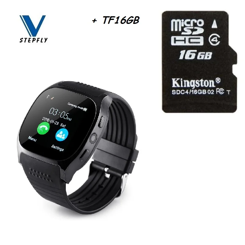 Stepfly T8 Bluetooth Смарт часы с камерой Facebook Whatsapp поддержка SIM TF карты вызова Smartwatch для телефона Android PK DZ09 Q18 - Цвет: Black with TF 16GB