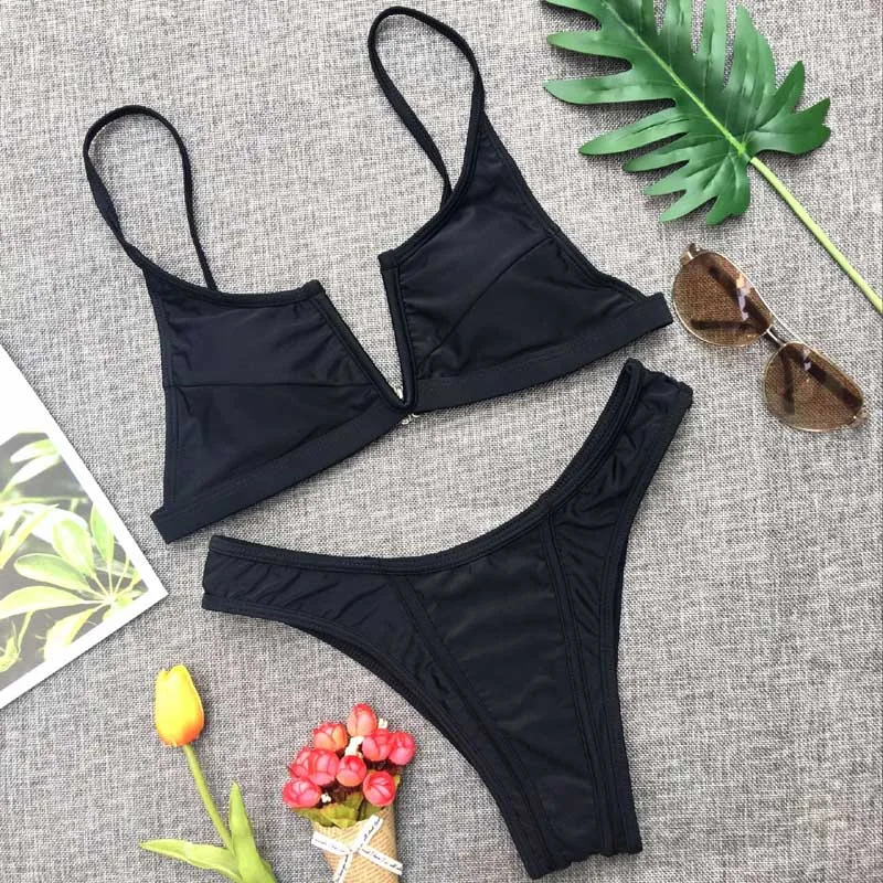 Billige PLAVKY 2020 Sexy Bandeau Bikini Frauen Solide V ausschnitt Biquini Badeanzüge Badeanzug Push Up Bademode Weibliche Brazilian Bikini Set
