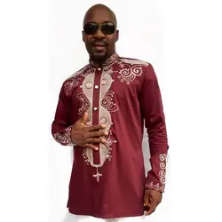 Африканская одежда, Национальная Дашики, Традиционная рубашка с длинными рукавами и воротником-стойкой, мужская рубашка с принтом, лидер