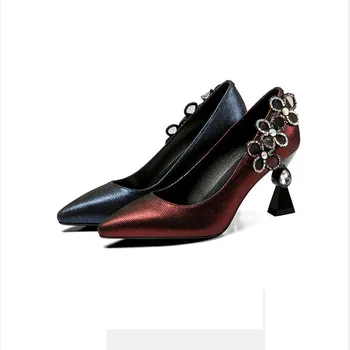

Fashion famous brand women's shallow mouth single point pointed high heel women shoes rhinestone leather fine with thong shoes