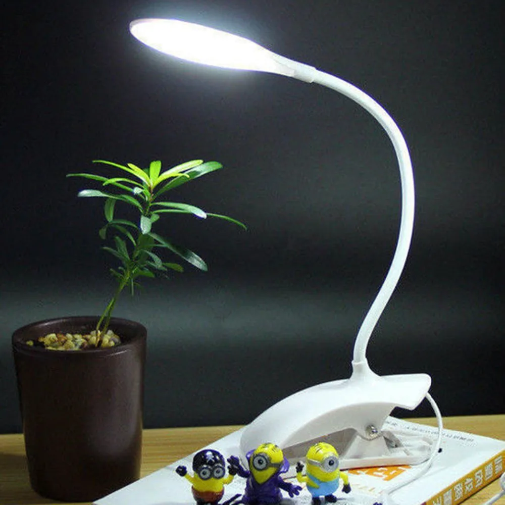 Flexible USB Reading Lamp Clip-on Desk Light Daylight White 3-Brightness LED Beside Bed Table Light with Touch Button 