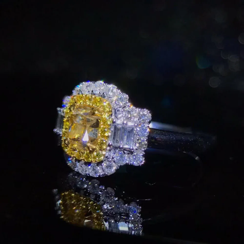 wedding engagement ring classic luxury square 18k gold diamond jewelry certificated natural Yellow diamond ring women