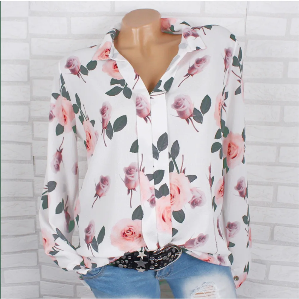 

Women Blouse Long Sleeve Top Print Round Collar Regular Ladies Blouse Fashion womens tops and blouses camisas mujer 2019 NEW