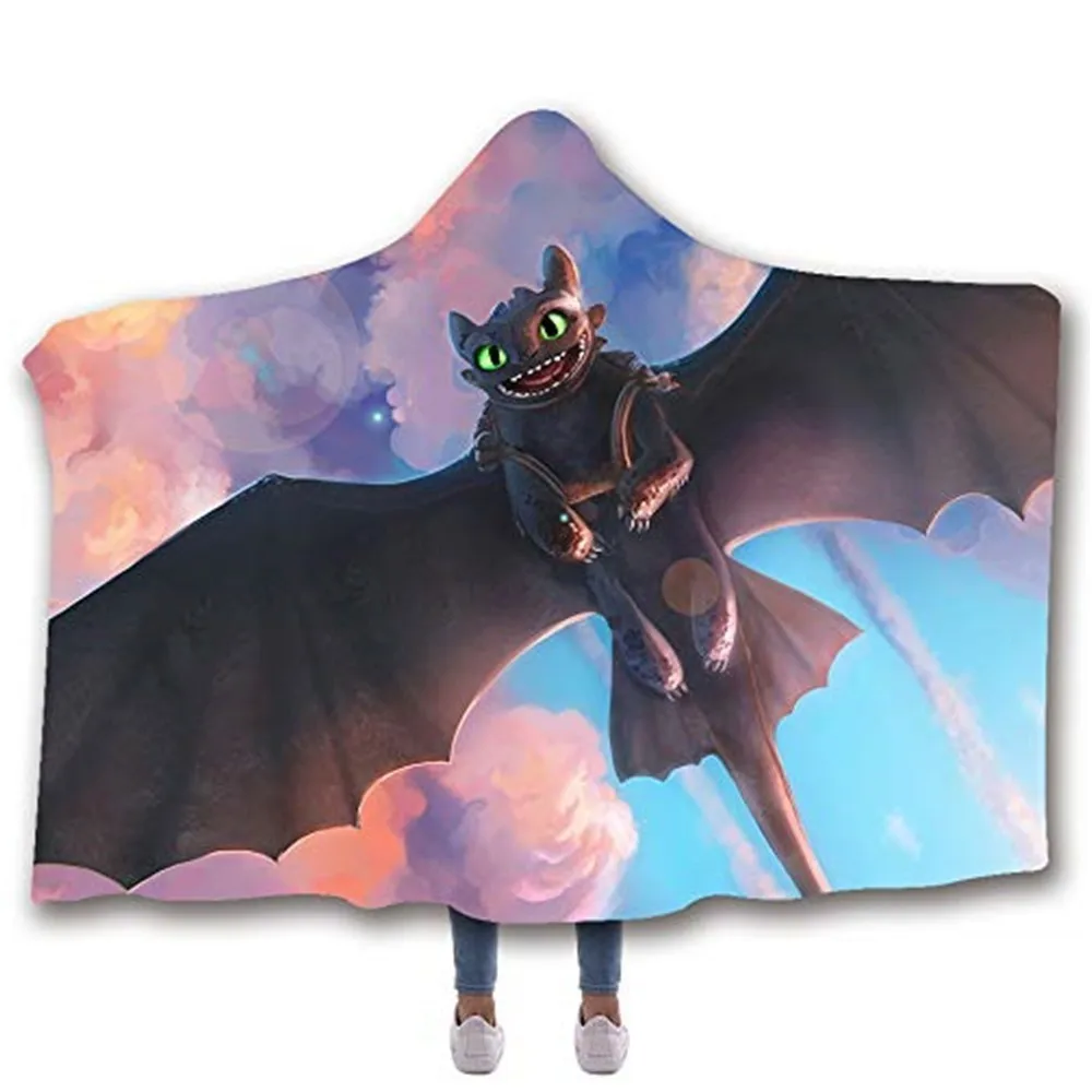 Как приручить дракона 3d печати балахон одеяло Темного стиля микрофибры плюшевое с капюшоном одеяло диван кровать путешествия офис плед - Цвет: 024