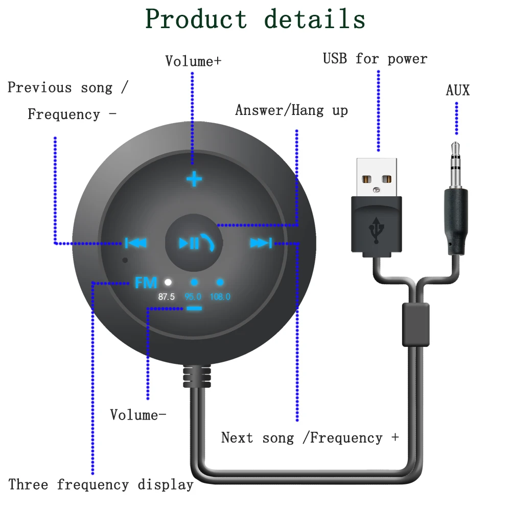 JINSERTA Car Bluetooth FM Transmitter AUX Automobile Hands-free Audio Receiver Car Kit A2DP Music Player