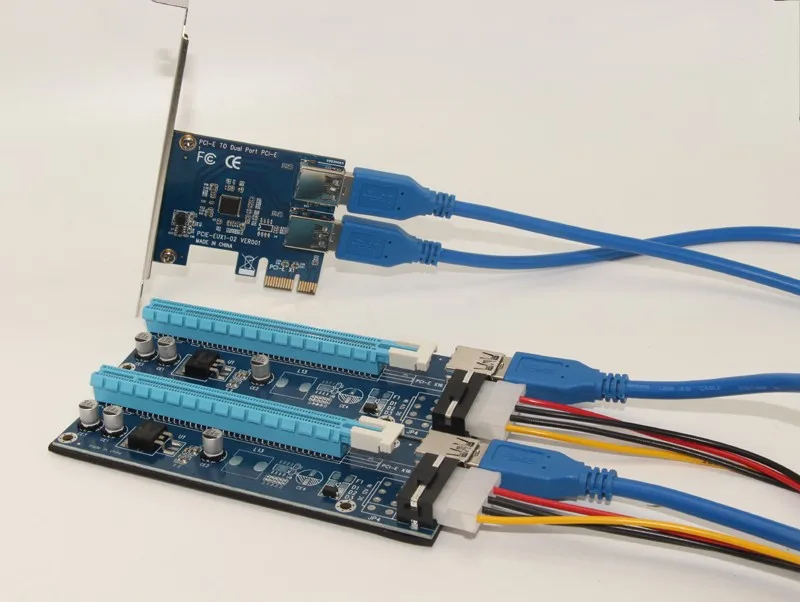 Переходная карта PCIe от 1 до 2 PCI E 1X к 16X слот с USB 3 0 кабель питания шахтерский
