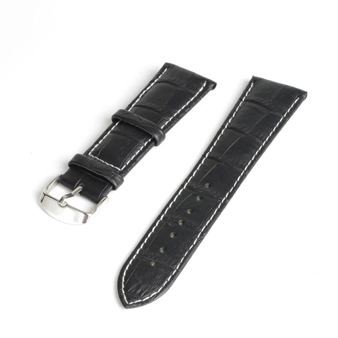 20mm Waterproof Anti sweat Durable Black Leather Watch Band Strap Alloy