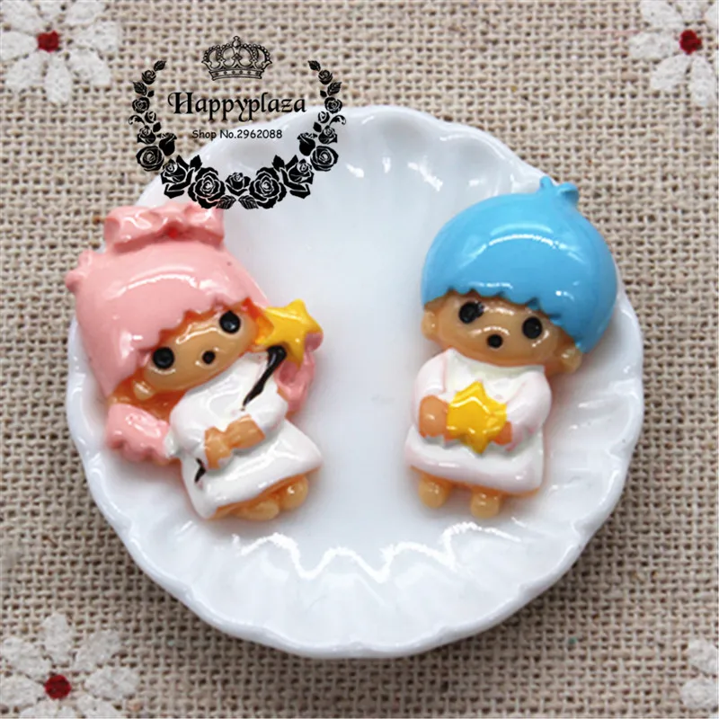 

10pcs Kawaii Resin Cartoon Binary Star Girl & Boy Flatback Cabochon Art Supply DIY Craft Scrapbooking,high 25mm