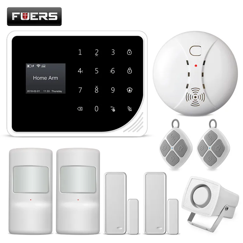 FUERS 2,4G Wi-Fi GSM сигнализация системы охранной сигнализации дома 850/900/1800/1900 МГц с Экран Дисплей клавиатура приложения Управление SMS будильник