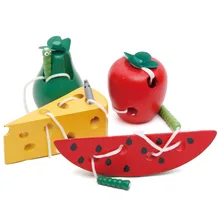 Montessori Kids Educational Toys Fun Wooden toy Worm Eat Fruit Apple pear Early Learning Teaching Aid Baby Toy Gift