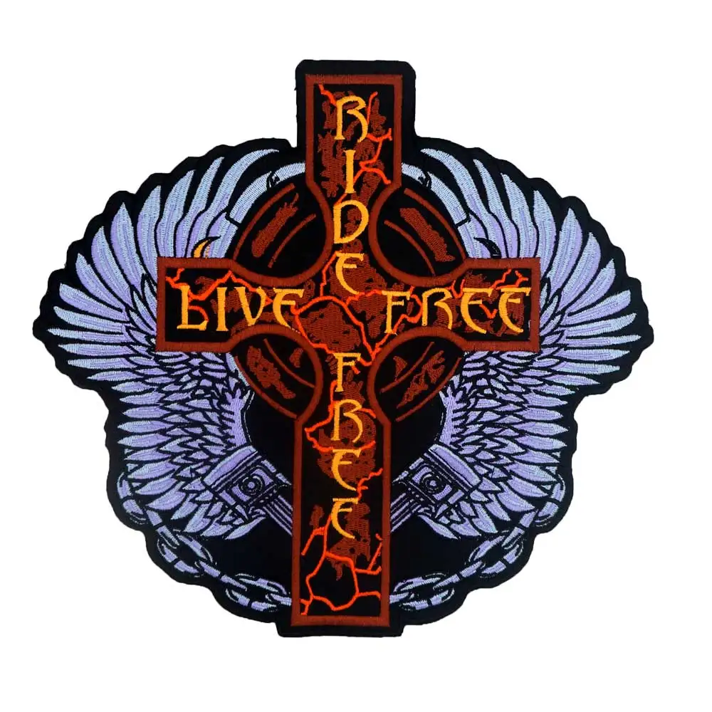 

RIDE FREE LIVE FREE WINGS CROSS backing Patch Embroidered Applique Sewing Label punk biker Patches Clothes Stickers
