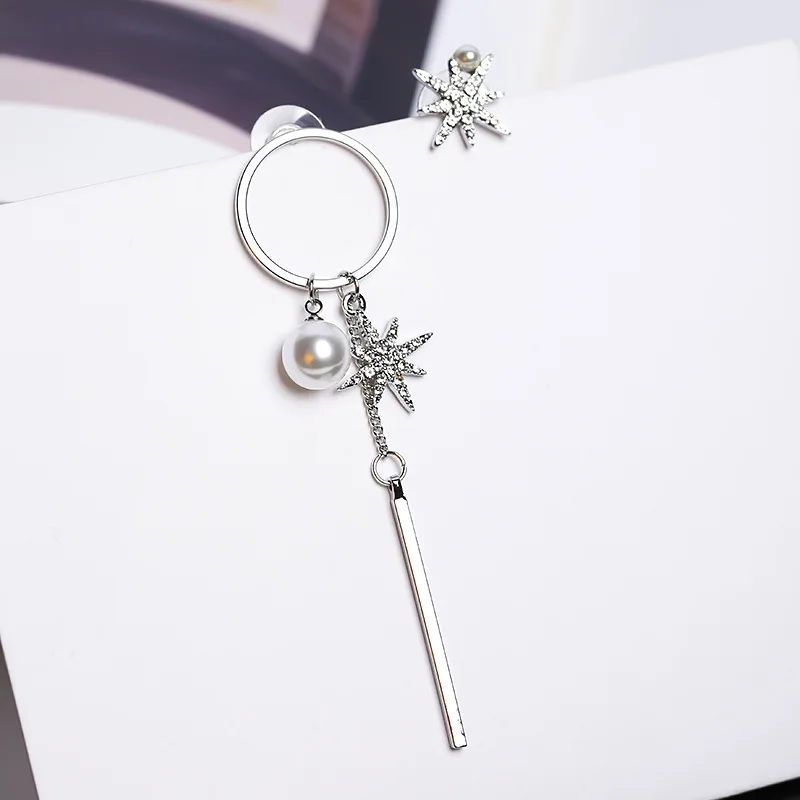 

2017 Korean Style Fashion Popular Imitated Pearl Asymmetric Star Pendientes Drop Earrings Jewelry Earrings
