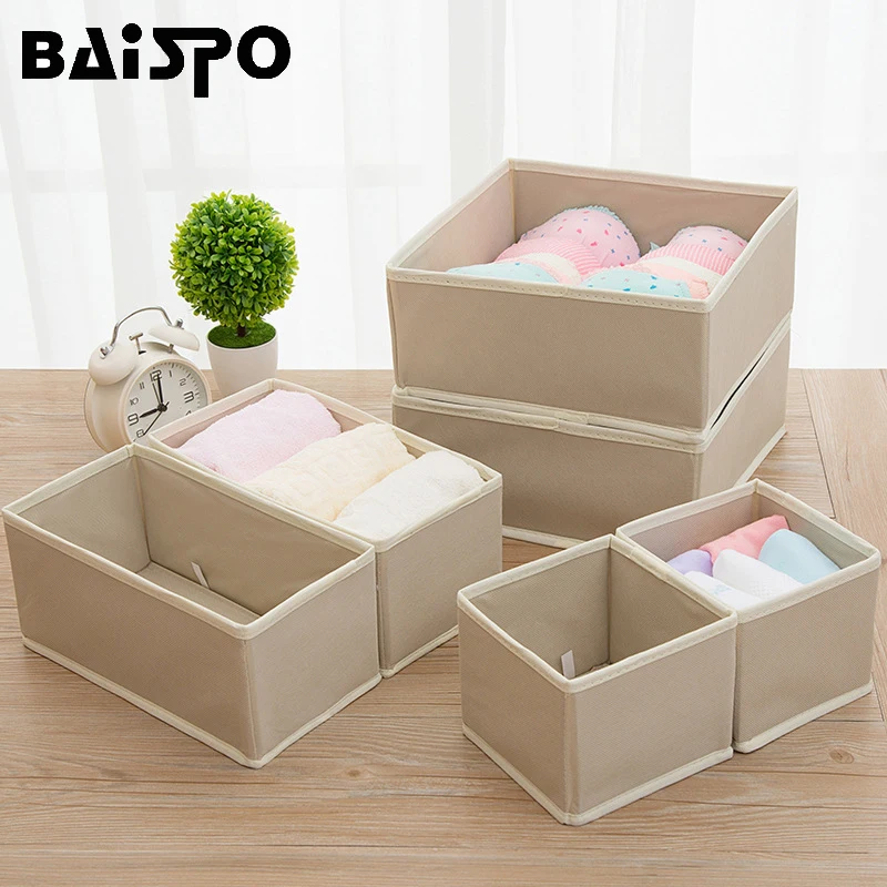 

BAISPO 6 pcs Storage Underwear Organizer Ties Boxs Drawer Scarfs Socks Bra Interior Towel Container Wardrobe Non-Woven Fabric